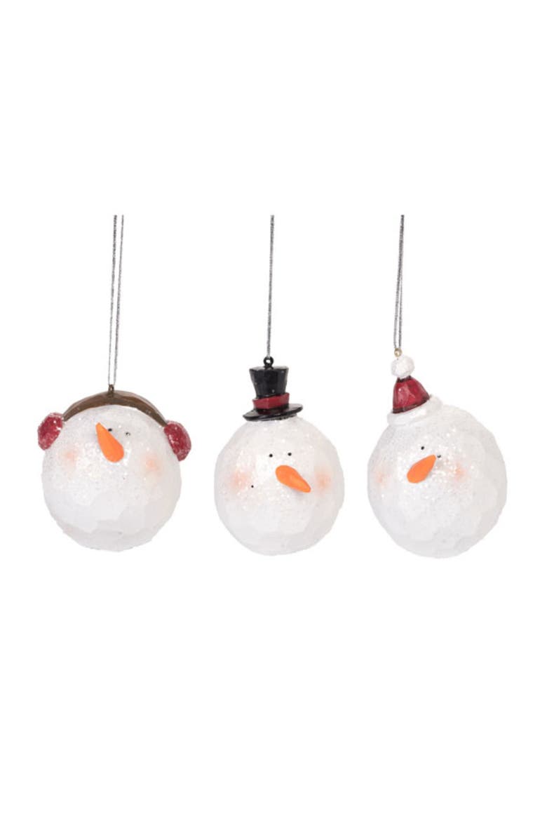 Resin Carved Snowman Head Ornament Set of 3 Christmas Decor, Main, color, Multicolored