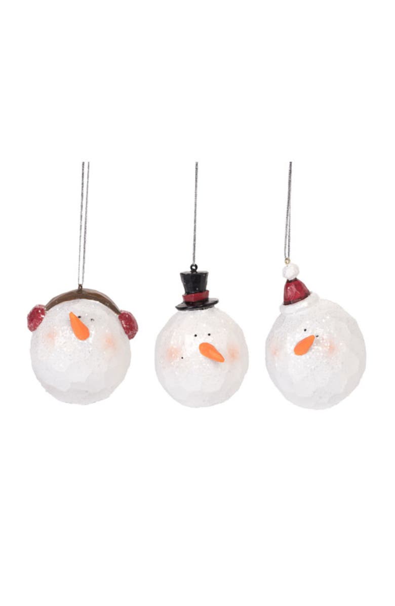 Transpac Resin Carved Snowman Head Ornament Set of 3 Christmas Decor, Main, color,
