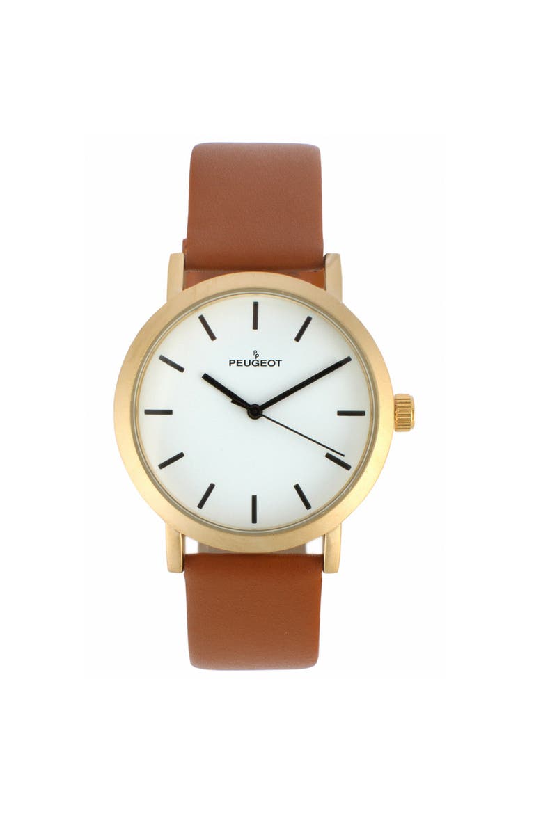 Minimalist Clean Dial Calfskin Leather Watch- 40MM, Main, color, Brown
