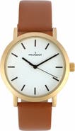Peugeot Minimalist Clean Dial Calfskin Leather Watch- 40MM