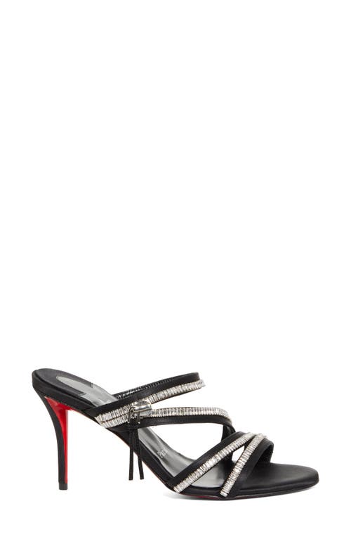 Christian Louboutin Meryl Zip Strass Satin Red Sole Sandals In Black