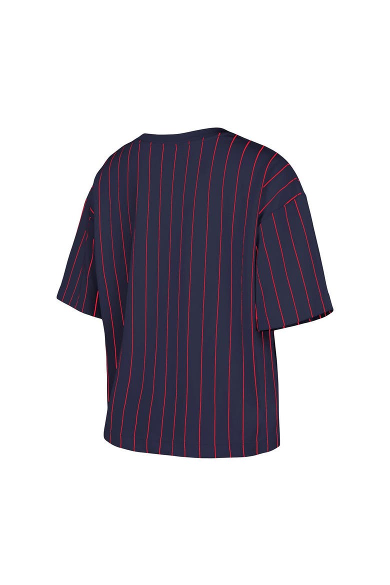 Women's New Era Navy Cleveland Guardians Boxy Pinstripe T-Shirt, Alternate, color, Navy