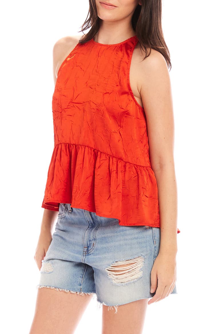 Floren Peplum Crushed Satin Top, Alternate, color, BURNT ORANGE