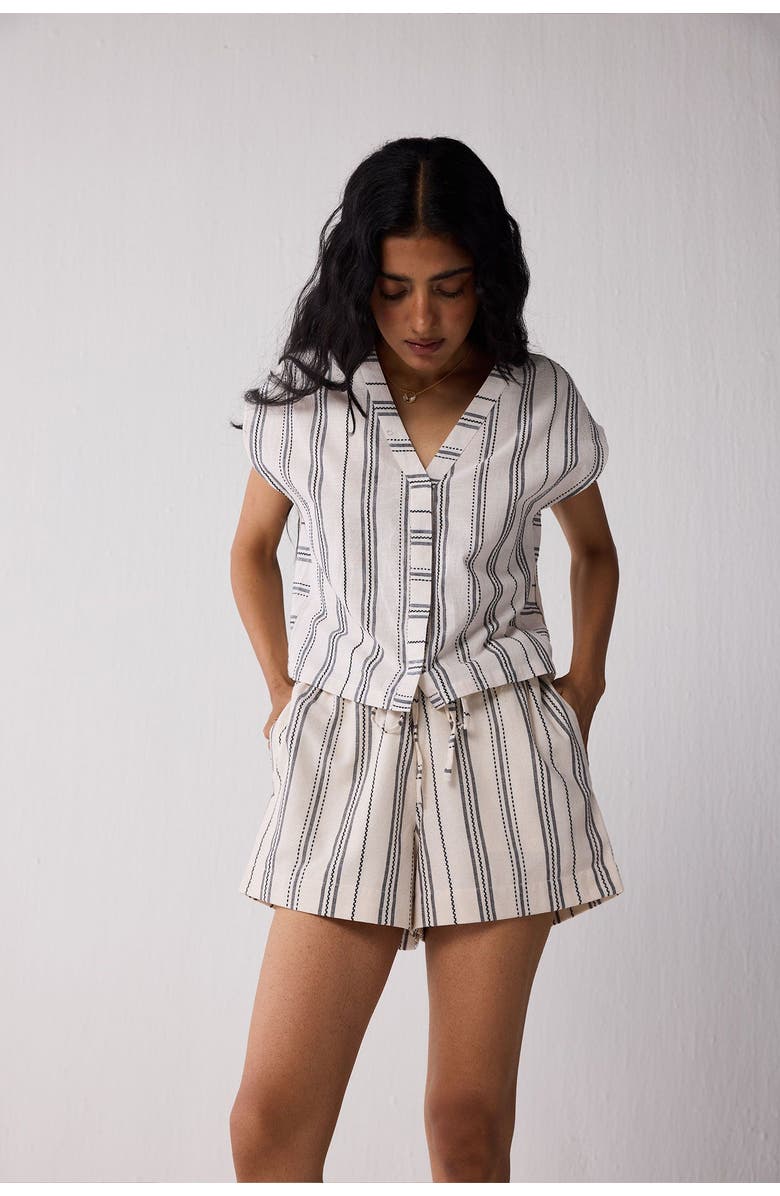 Reistor Regular Drawstring Shorts in Stripes, Alternate, color, Linear Canvas