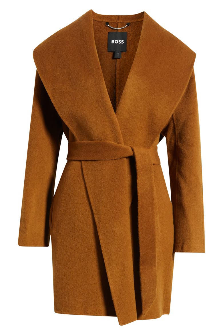 Cariby Belted Wool Blend Coat, Alternate, color, BROWN OVERFLOW