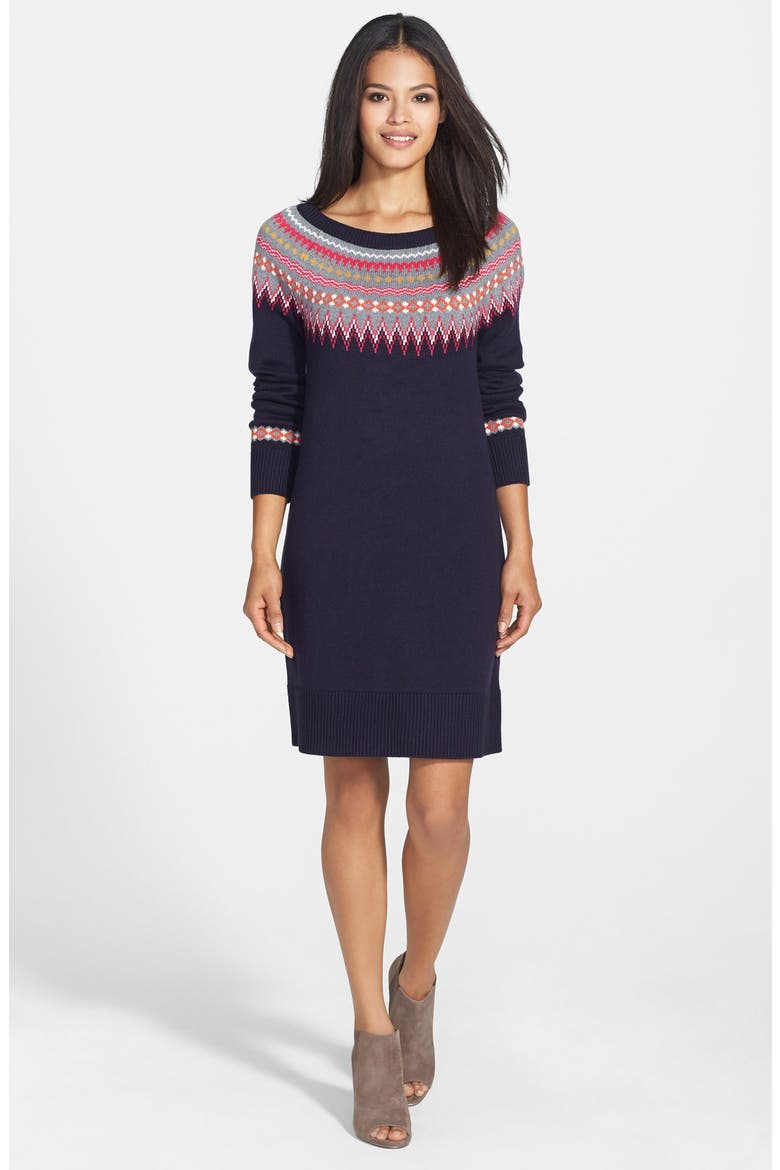 Fair Isle Sweater Dress, Main, color, NAVY