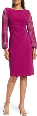 Marina Beaded Long Sleeve Sheath Dress