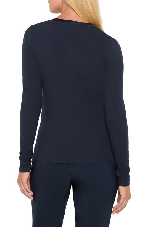 Nic + Zoe Nic+zoe Trimmed Knit Rib V-neck Top In Blue