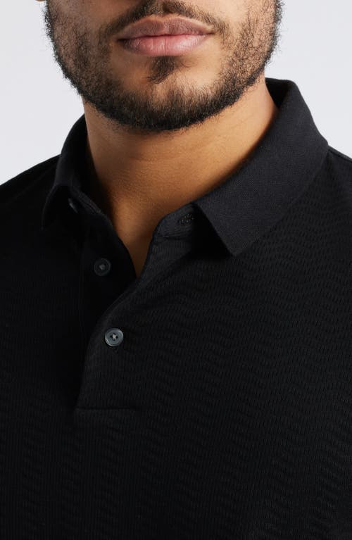 Emporio Armani Tonal Textured Wave Cotton Polo In Black