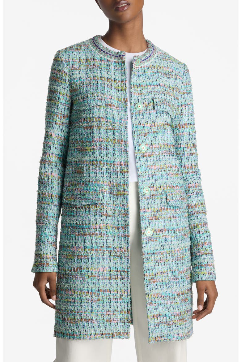 Gauzy Multiyarn Metallic Tweed Long Jacket, Main, color, SEAFOAM/ ECRU MULTI