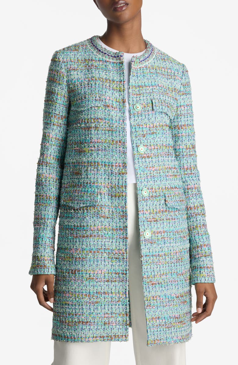 ST. JOHN Gauzy Multiyarn Metallic Tweed Long Jacket, Main, color, 