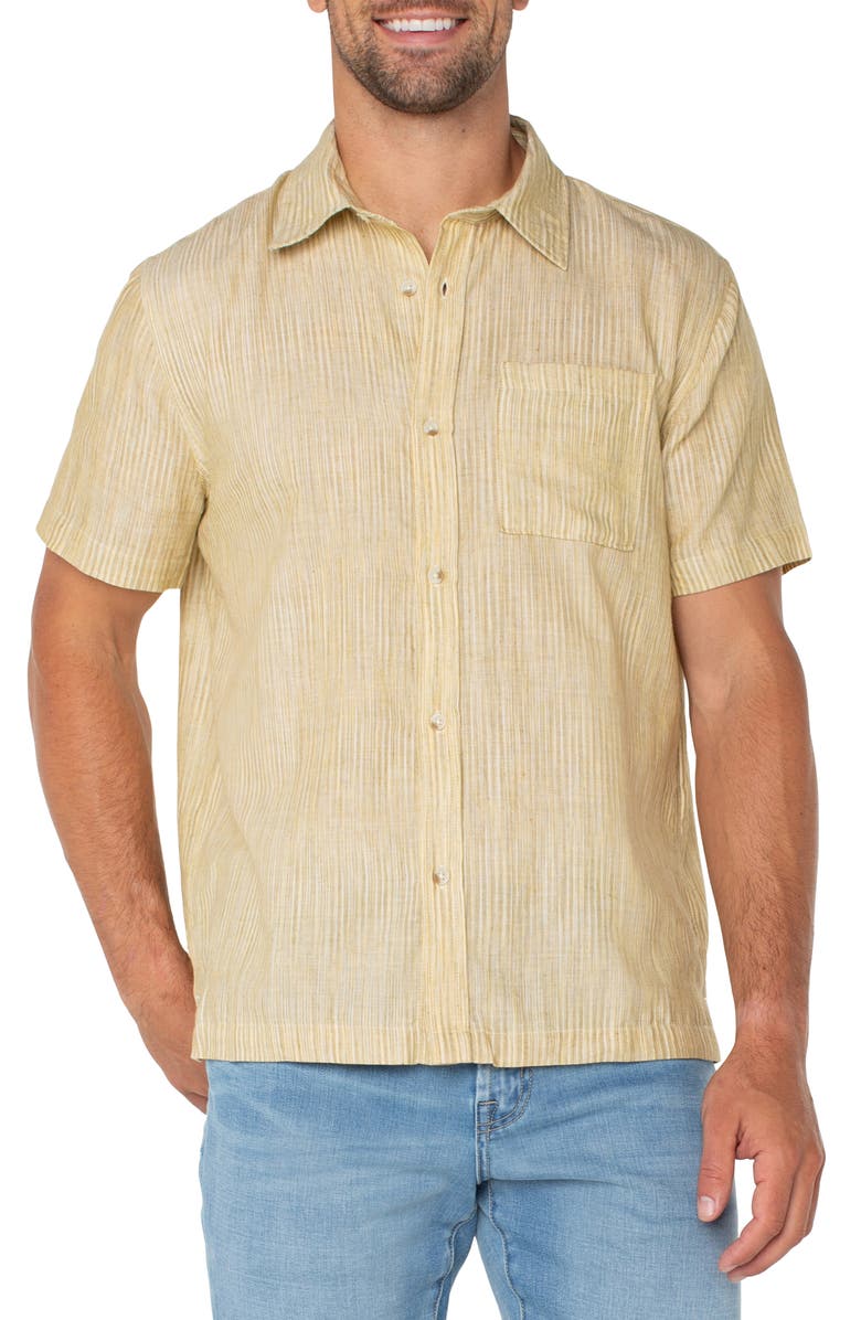 Liverpool Los Angeles Short Sleeve Cotton Plissé Button-Up Shirt, Main, color, 