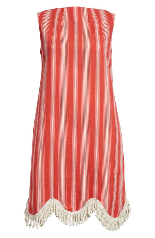 Bode Parasol Stripe Cotton Shift Dress In Red/white