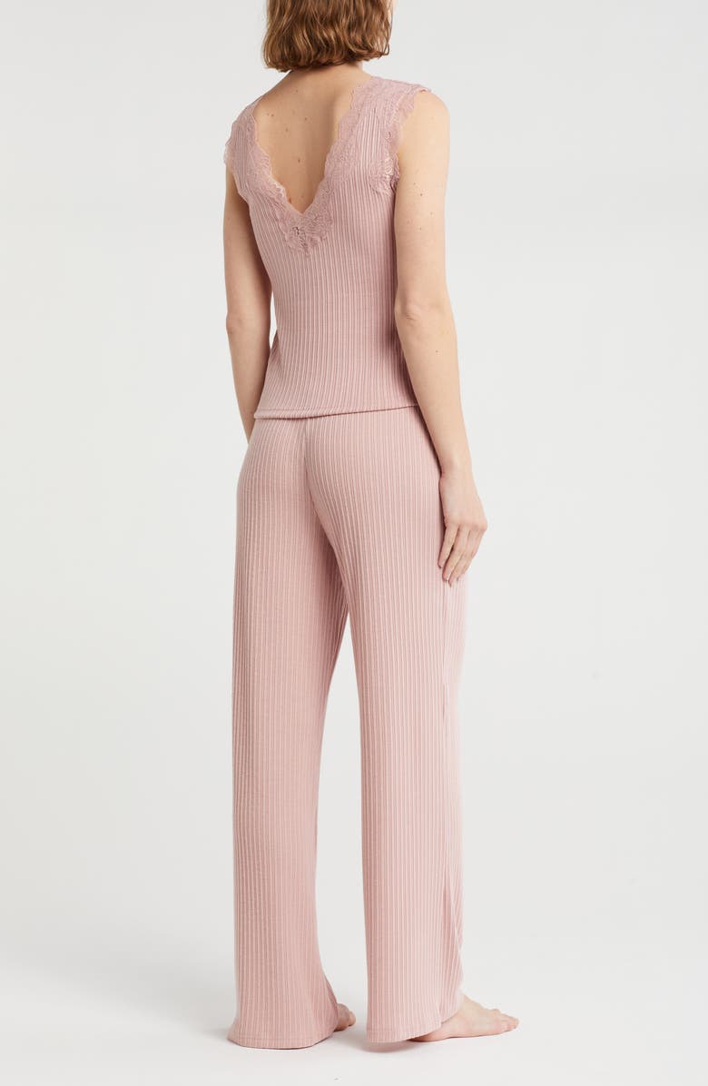 Danskin Lace Trim Ribbed Tank & Pants Pajamas, Alternate, color, Peach Tea