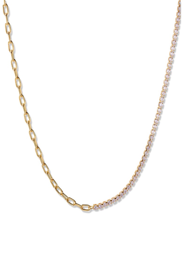 Isabella Mini Birthstone Tennis & Paper Clip Chain Necklace, Main, color, GOLD/ JUNE