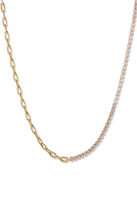 Isabella Mini Birthstone Tennis & Paper Clip Chain Necklace