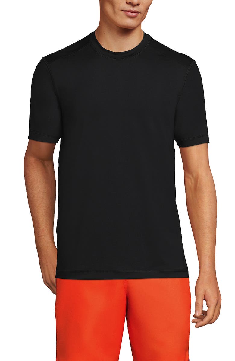 Lands' End Short Sleeve Swim Tee Rash Guard, Main, color, Black