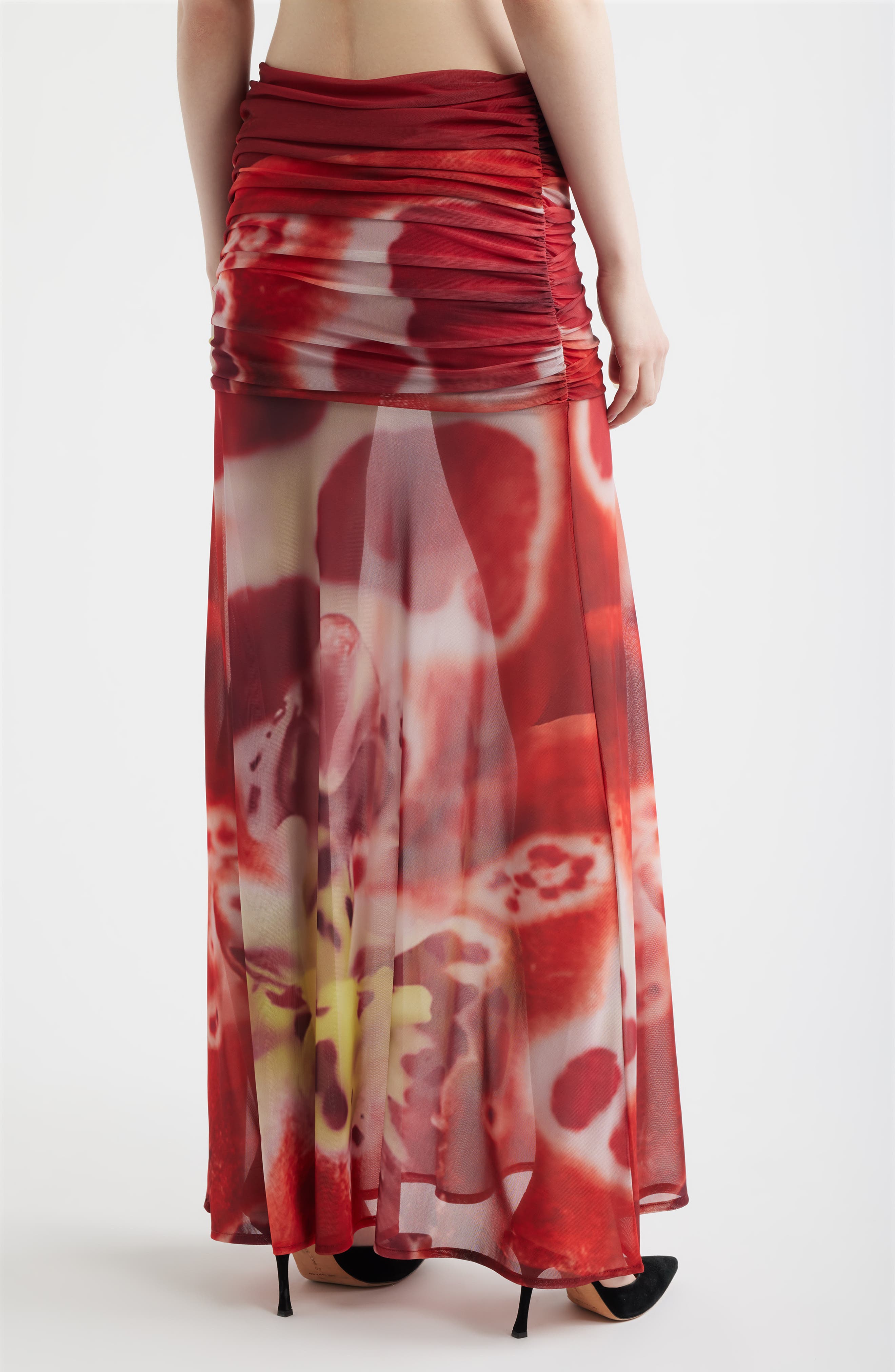 Susurro Print Ruched Mesh Maxi Skirt - image 2