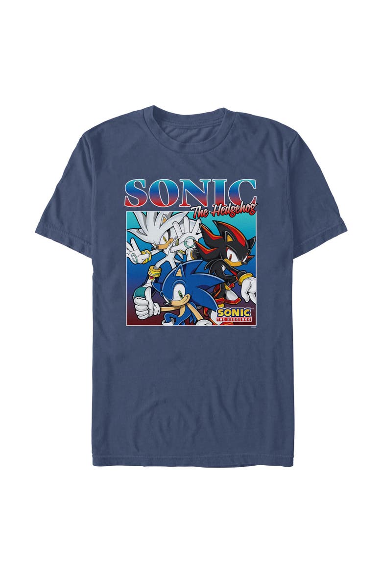 Men's Sonic the Hedgehog Trio Poster  Graphic T-Shirt, Alternate, color, Navy Blue