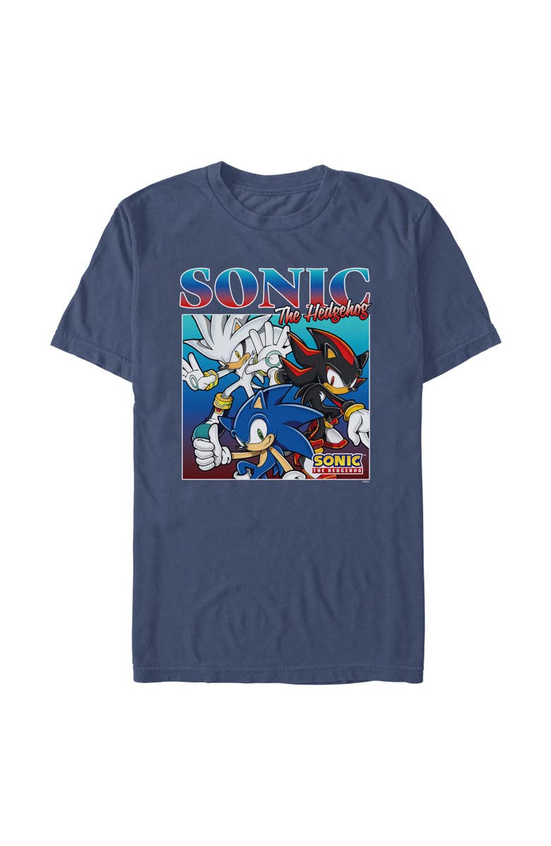 Sonic the Hedgehog Men's Sonic the Hedgehog Trio Poster Graphic T-Shirt, Alternate, color, Navy Blue