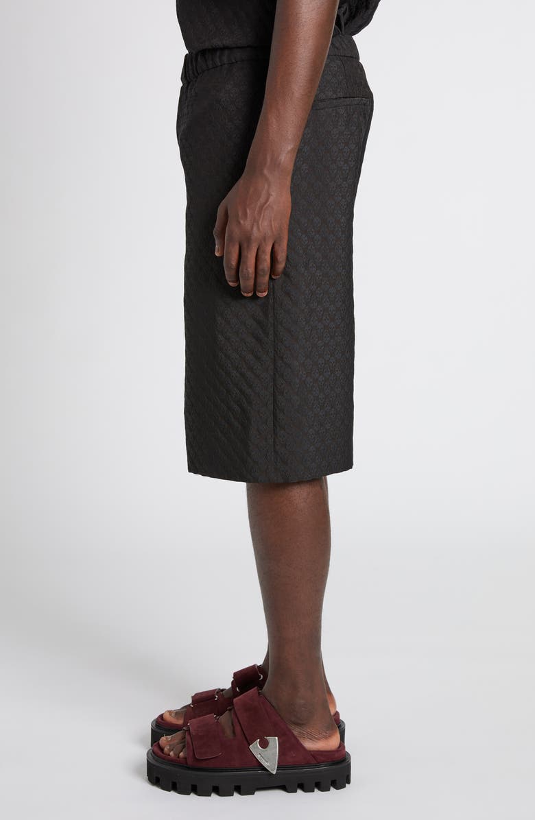 McQueen Skull Jacquard Satin Shorts, Alternate, color, Black/ Black