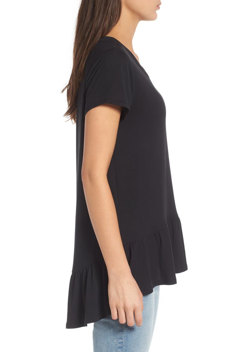 Ruffle Hem Tee, Alternate, color, BLACK