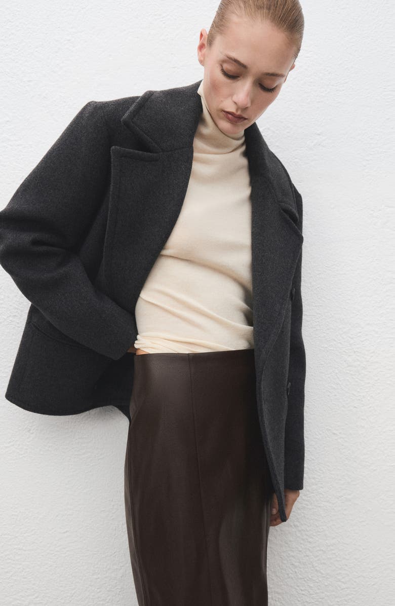 MANGO Faux Leather Midi Pencil Skirt, Alternate, color, Chocolate