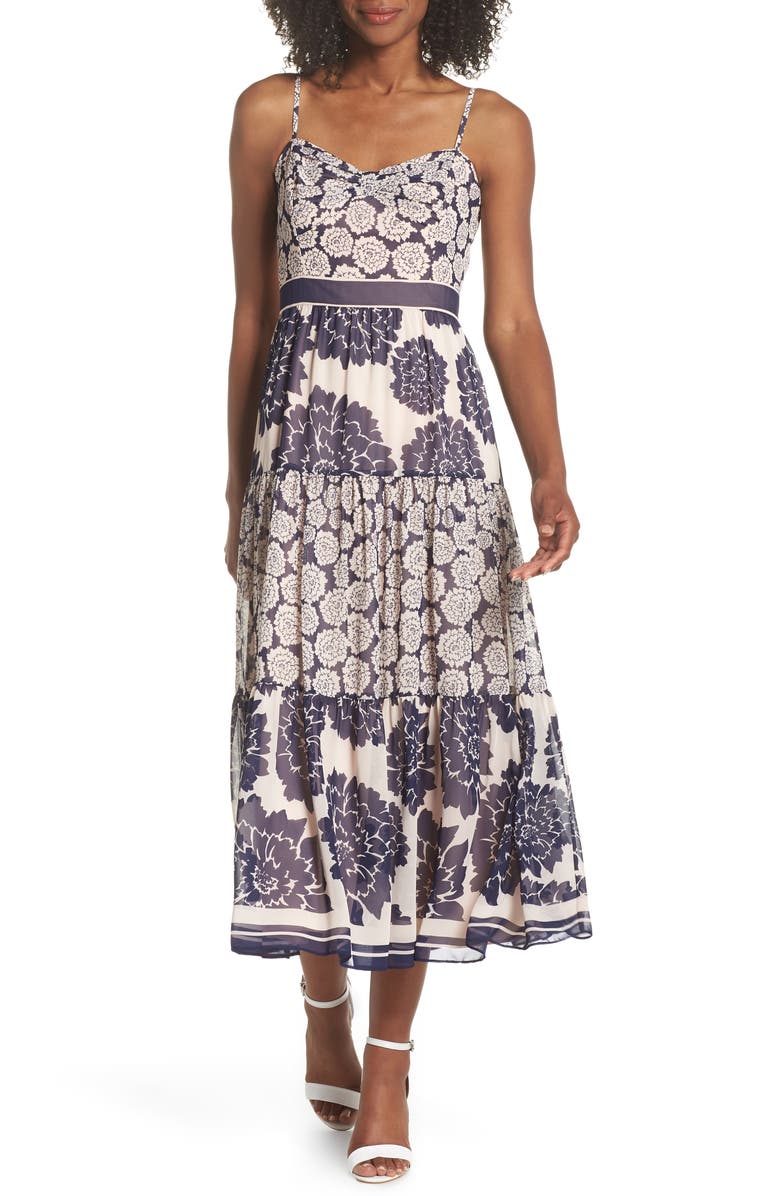 Eliza J Print Midi Dress, Main, color, 