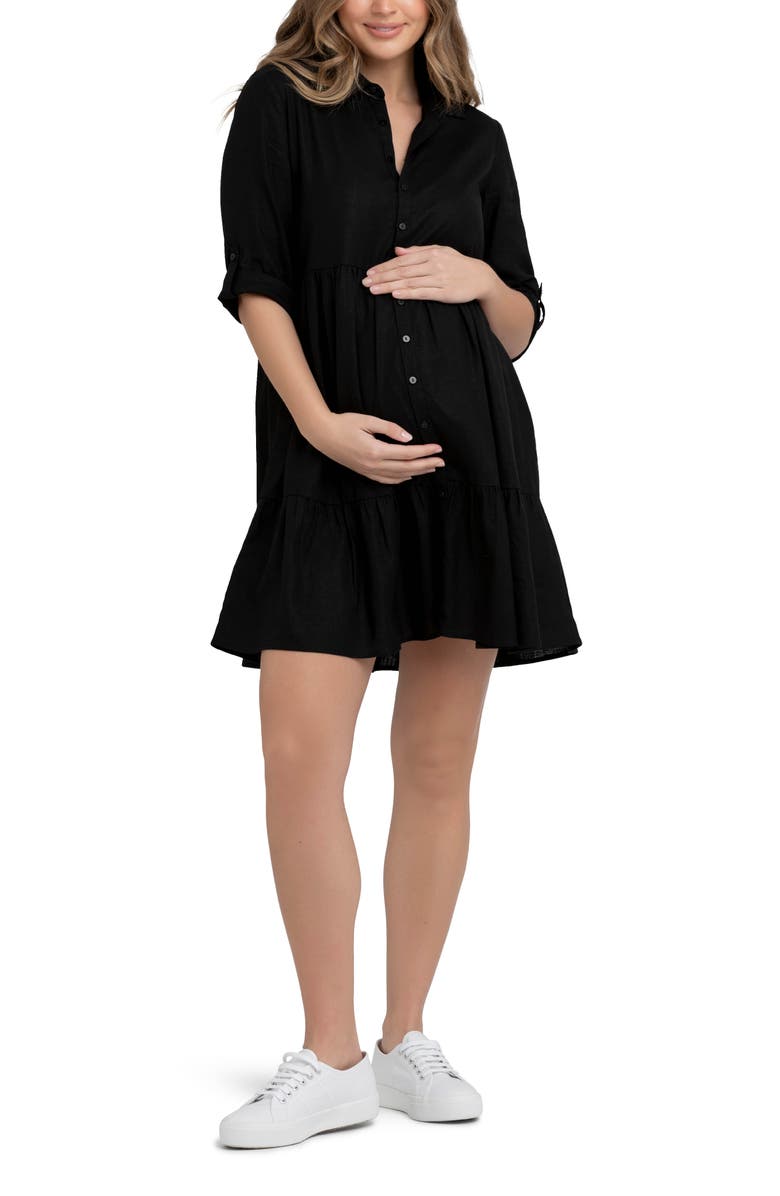 Ripe Maternity Adel Linen Dress, Main, color, Black