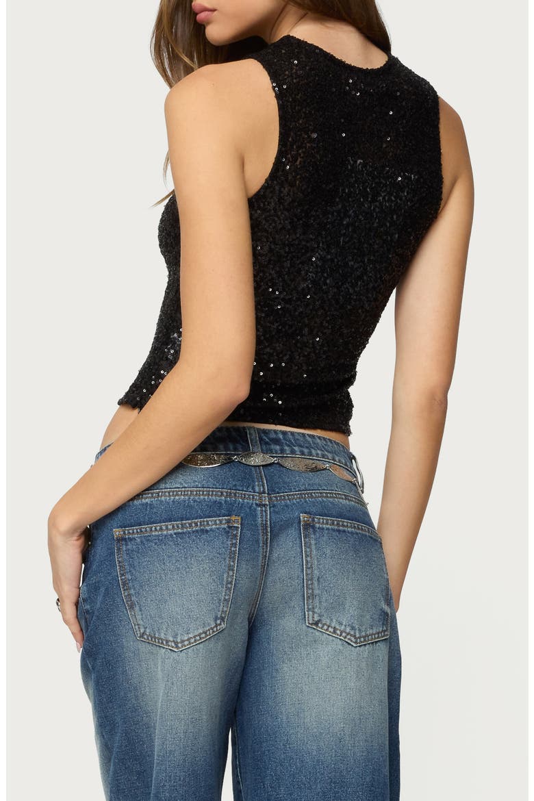 Alexander Sequin Crop Top, Alternate, color, BLACK
