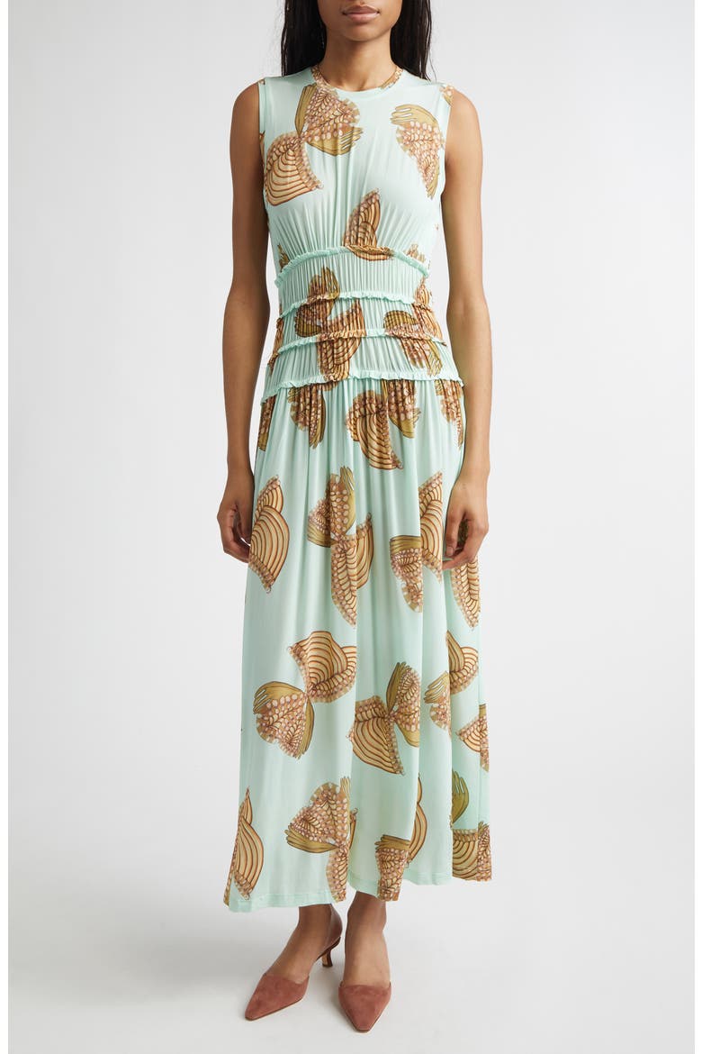 Kamaria Botanical Pleated Midi Dress, Main, color, WATER BLOSSOMS