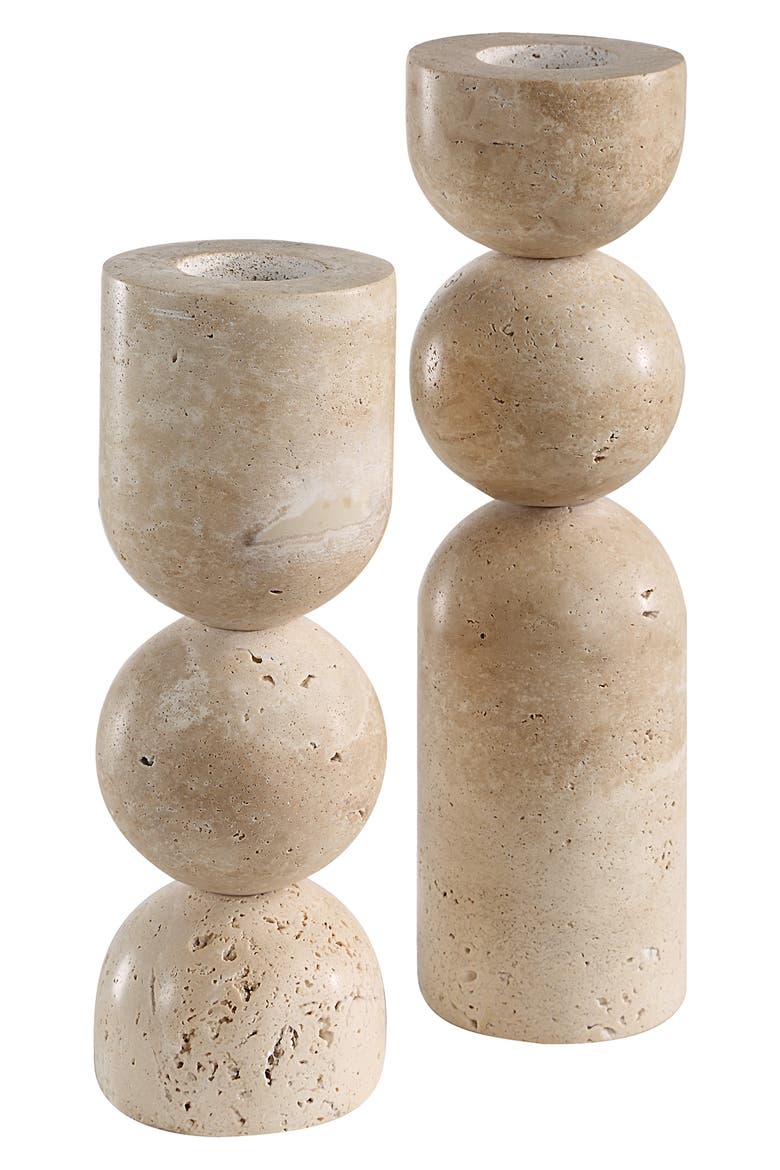 Travertine Candle Holders, Main, color, BEIGE
