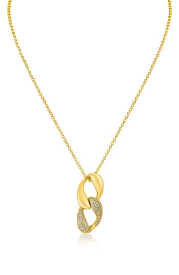 Cz By Kenneth Jay Lane Pavé Interlocking Chain Pendant Necklace In Gold