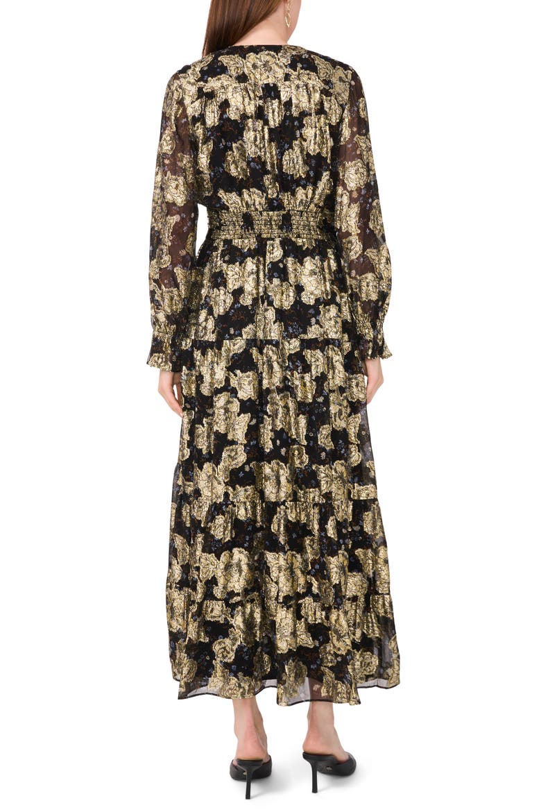 Metallic Floral Long Sleeve Maxi Dress, Alternate, color, RICH BLACK