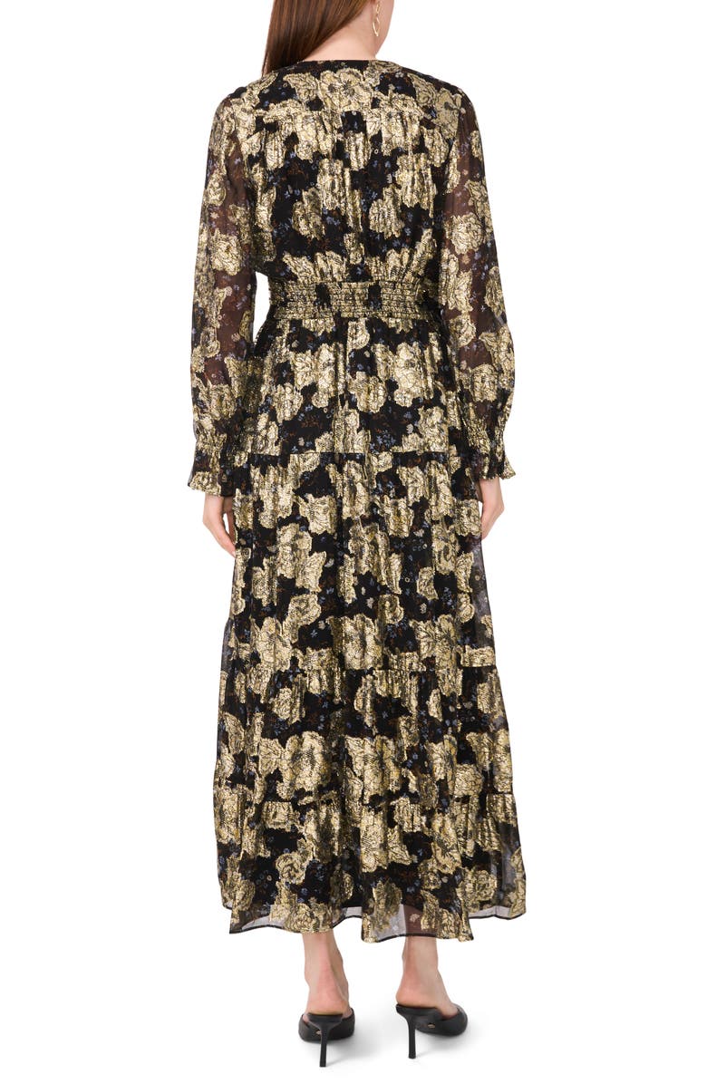 Halogen<sup>®</sup> Metallic Floral Long Sleeve Maxi Dress, Alternate, color, Rich Black