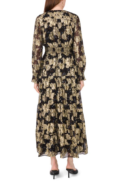Halogenr Halogen(r) Metallic Floral Long Sleeve Maxi Dress In Rich Black