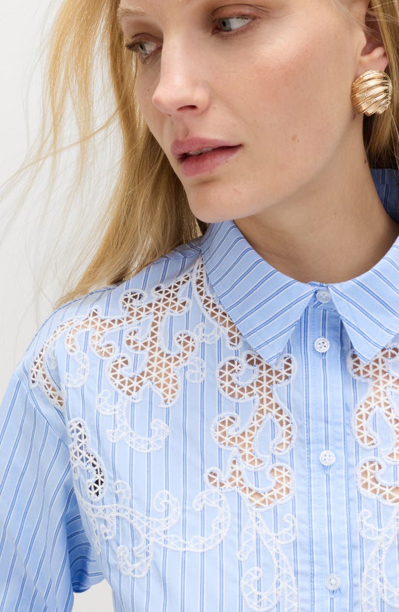 M&S Stripe Embroidered Button-Up Shirt, Alternate, color, Blue/ Multi