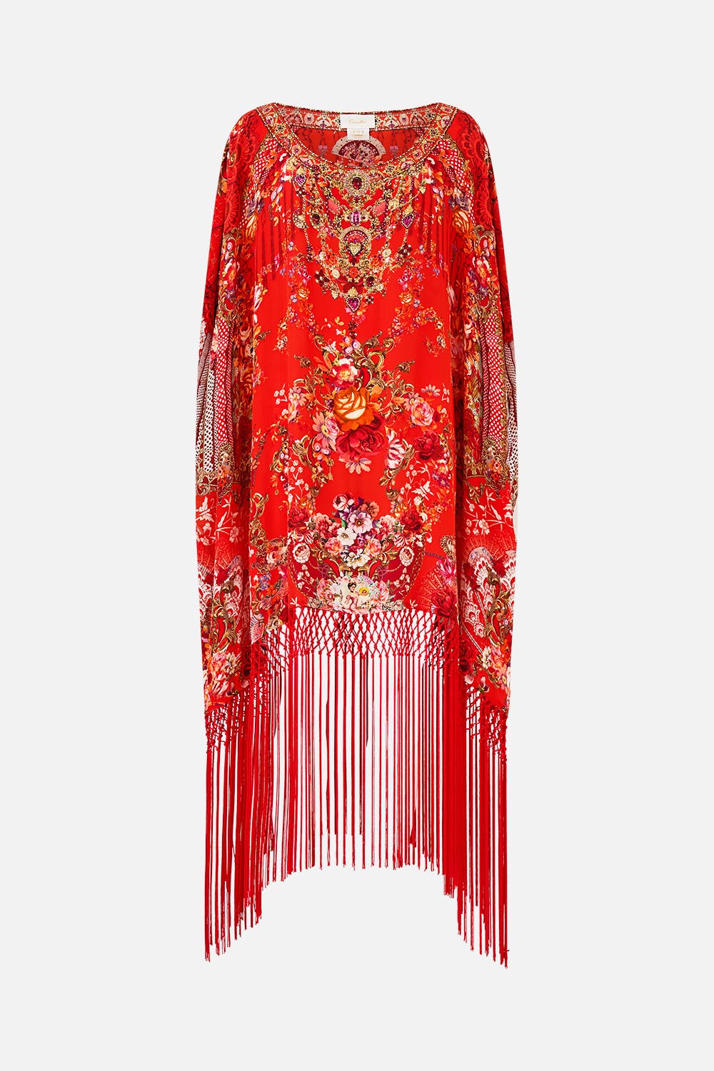 Short Round Neck Kaftan With Fringing