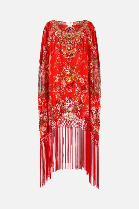 Short Round Neck Kaftan With Fringing