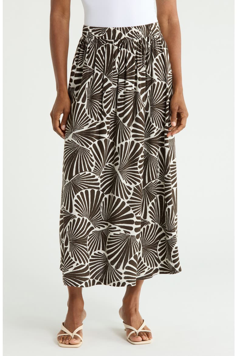 Printed Full Midi Skirt, Main, color, BROWN/ NATURAL