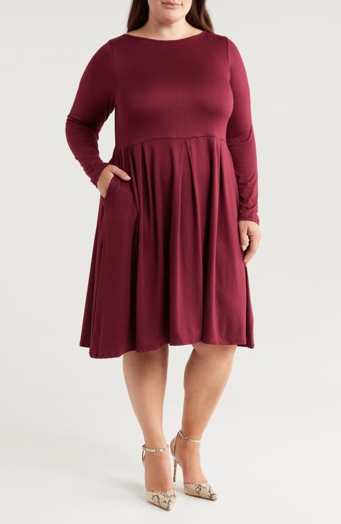 Fit & Flare Long Sleeve Jersey Midi Dress