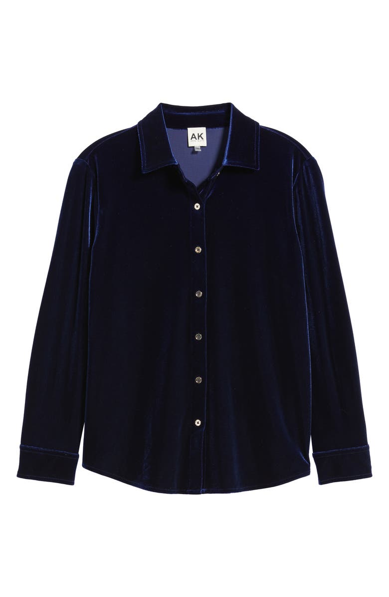 AK ANNE KLEIN Long Sleeve Velvet Button-Up Shirt, Alternate, color, 
