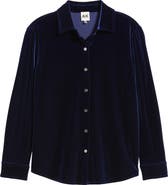 AK ANNE KLEIN Long Sleeve Velvet Button-Up Shirt