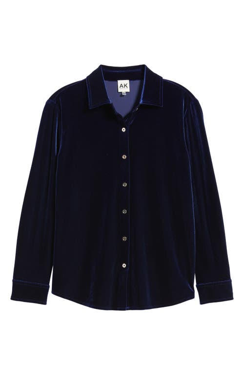 Ak Anne Klein Long Sleeve Velvet Button-up Shirt In Blue