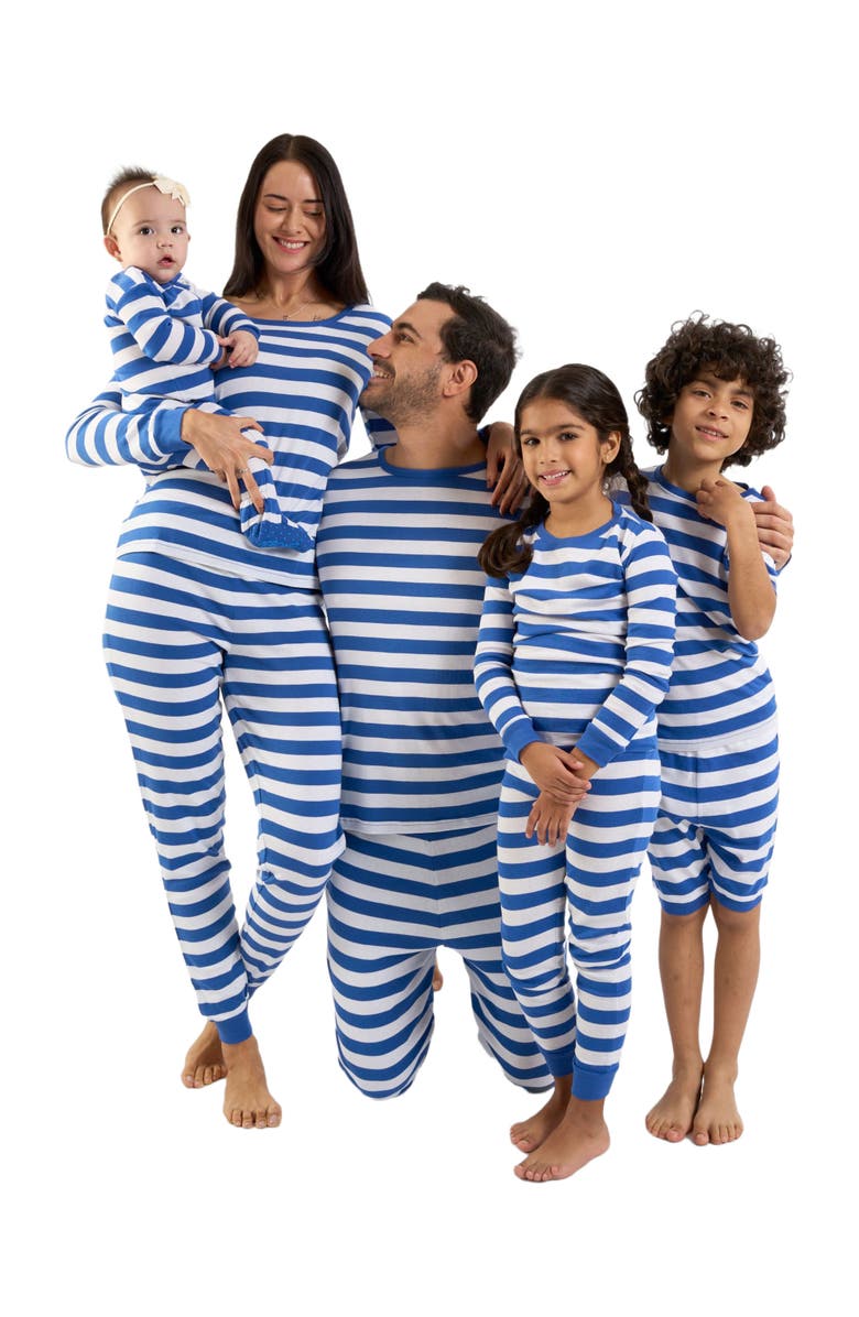 Leveret Kids Short Sleeve Cotton Striped Matching Family Pajamas, Alternate, color, Blue & White