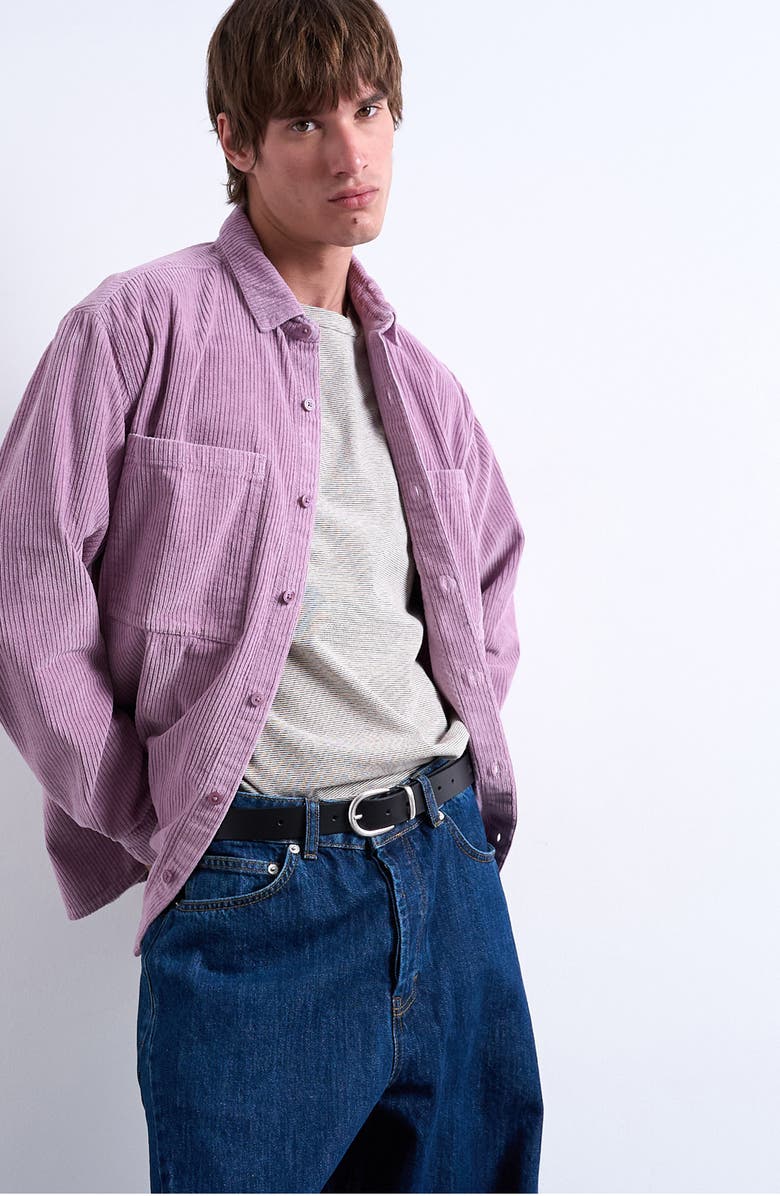 Topman Regular Fit Corduroy Button-Up Shirt, Alternate, color, Lilac