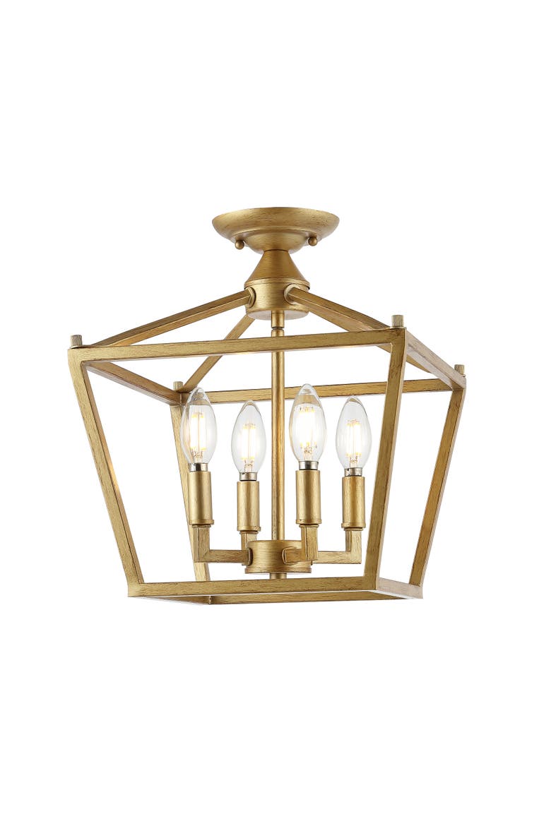 Plains 4-Light Iron Modern Farmhouse LED Flush Mount, Main, color, Brass Gold