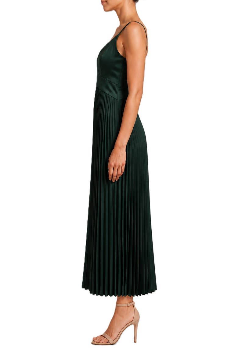 Pleated Satin Midi Dress, Alternate, color, EVERGREEN