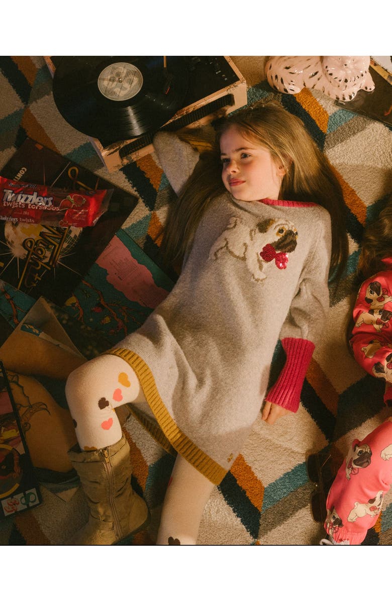 Deux par Deux Girl's Jacquard Tights Beige Little Hearts, Alternate, color, 