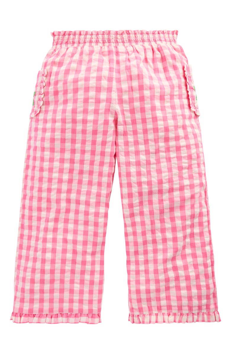 Mini Boden Kids' Gingham Frill Cotton Seersucker Pants, Alternate, color,